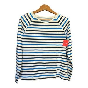 NEW SPANX Ocean Stripe Coastal Blue MED M Swim Sun Rash Protection Shirt UPF 50+